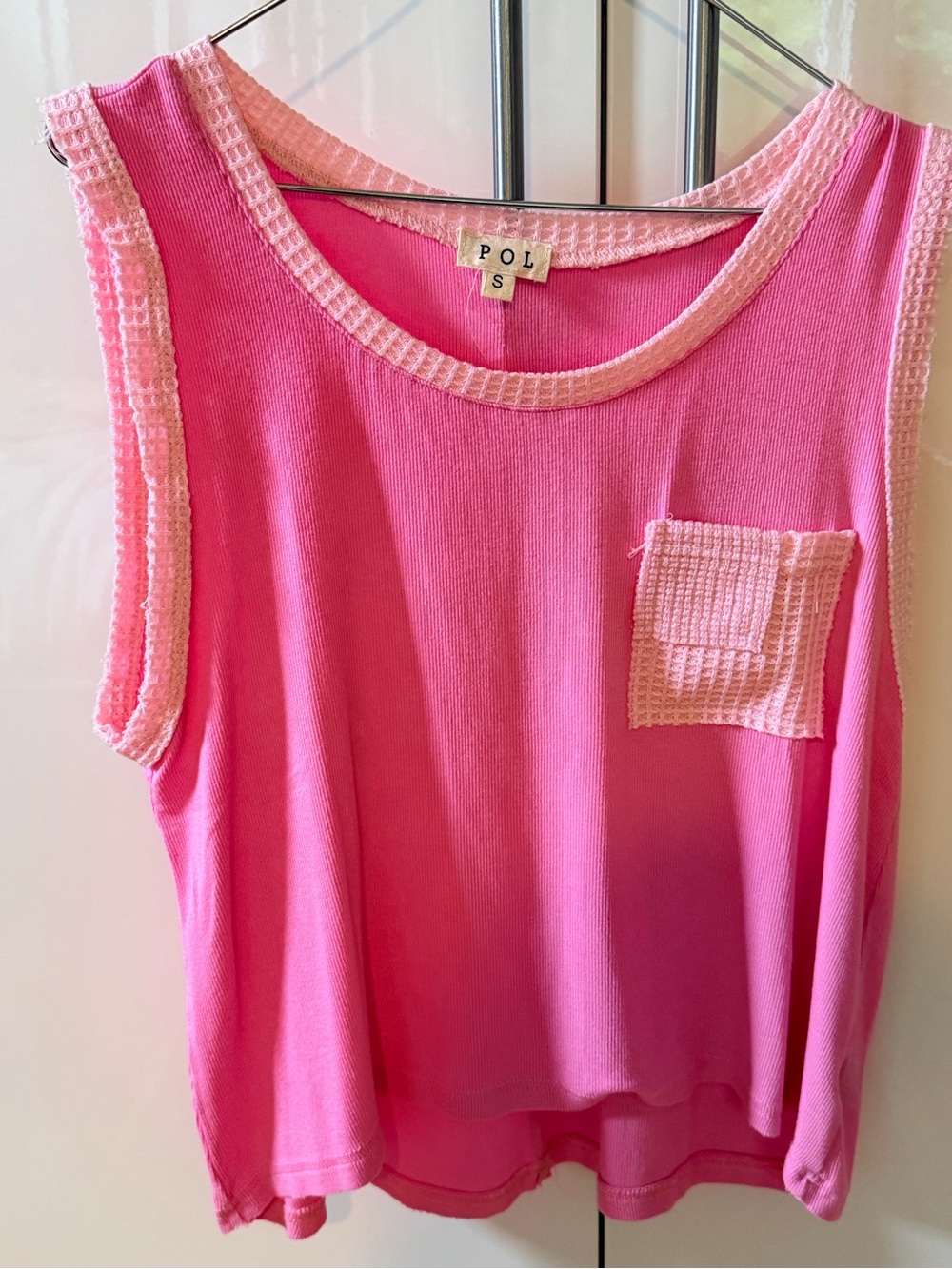 POL Pink Ribbed Tank Top with Waffle Trim